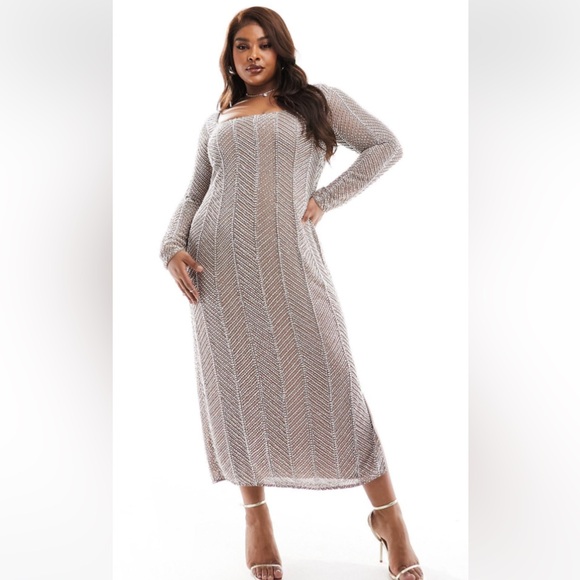 ASOS Curve Beaded Long Sleeve Dress midi/maxi Size 18 - Picture 1 of 4